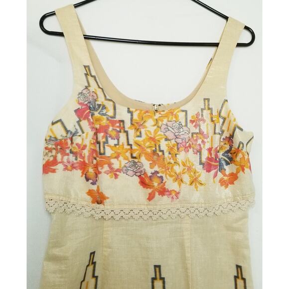 FREE PEOPLE Mini Spring Summer Sun Dress Cotton Blend Floral Zip Back Size 2 - Picture 2 of 7